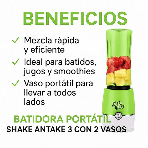 Batidora Portátil Shake Antake 3 con 2 Vasos