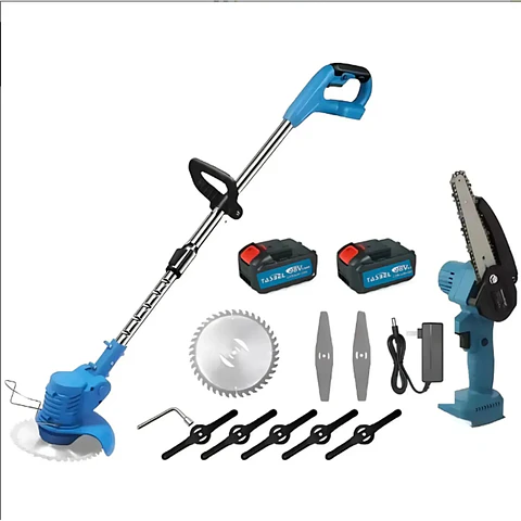 SET DE JARDIN 2 EN 1, ORILLADORA DESBRPSADOR Y MINI MOTOSIERRA
