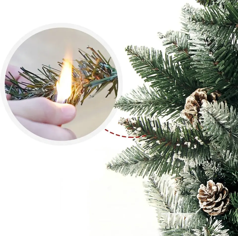 ÁRBOL NAVIDEÑO NEVADO CON ESFERAS ROJAS Y FOLLAJE REALISTA 5