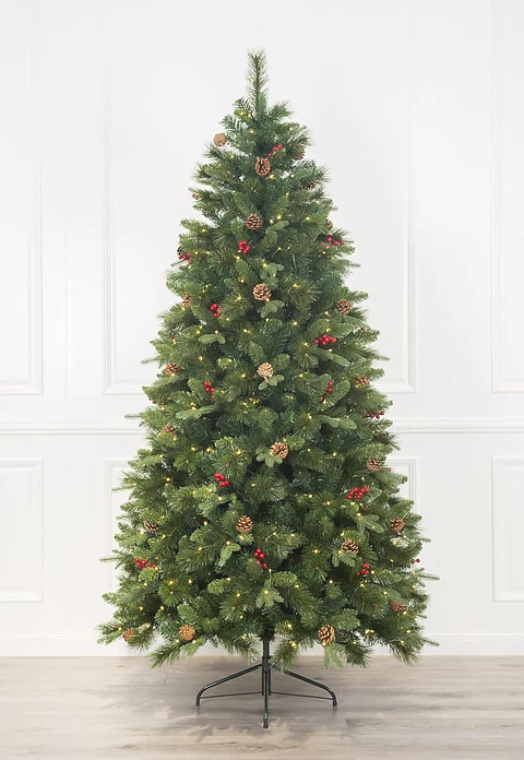 ÁRBOL NAVIDEÑO CON PIÑAS FRUTOS ROJOS Y FOLLAJE REALISTA