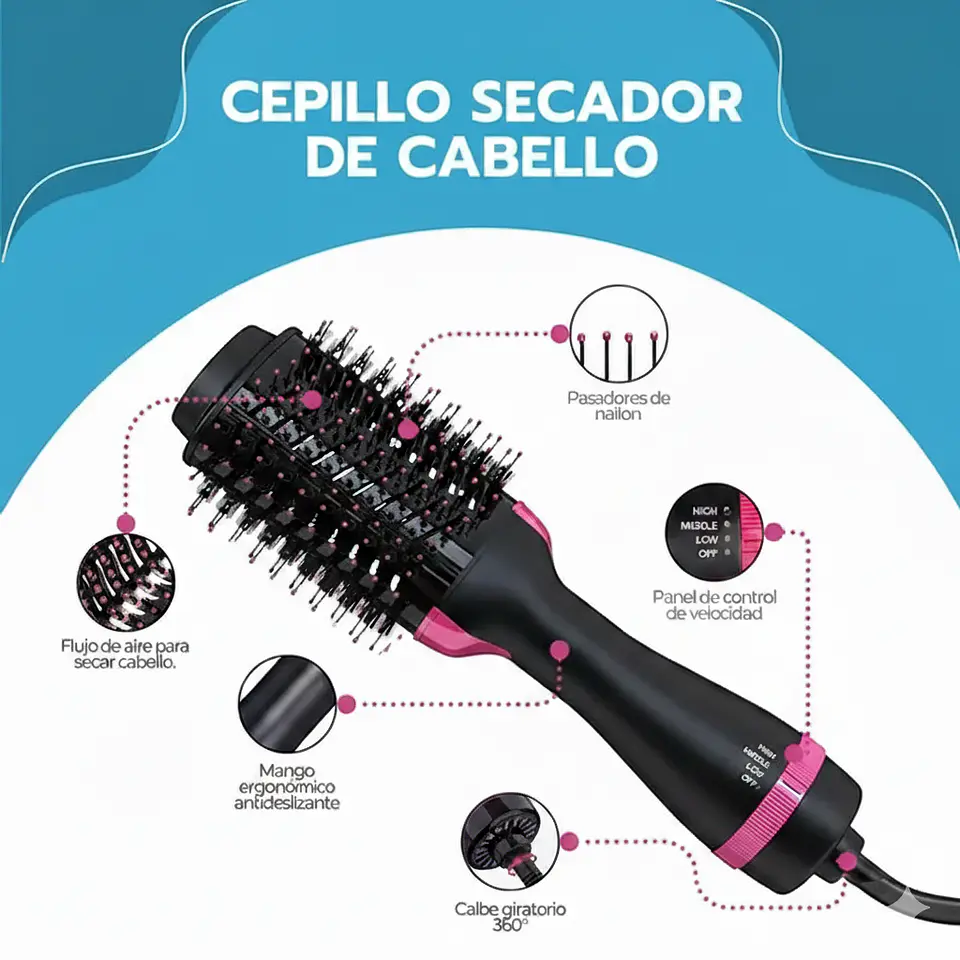 CEPILLO ALISADOR ELÉCTRICO SECADOR ANTI FRIZZ CEPILLO 3 EN 1 3