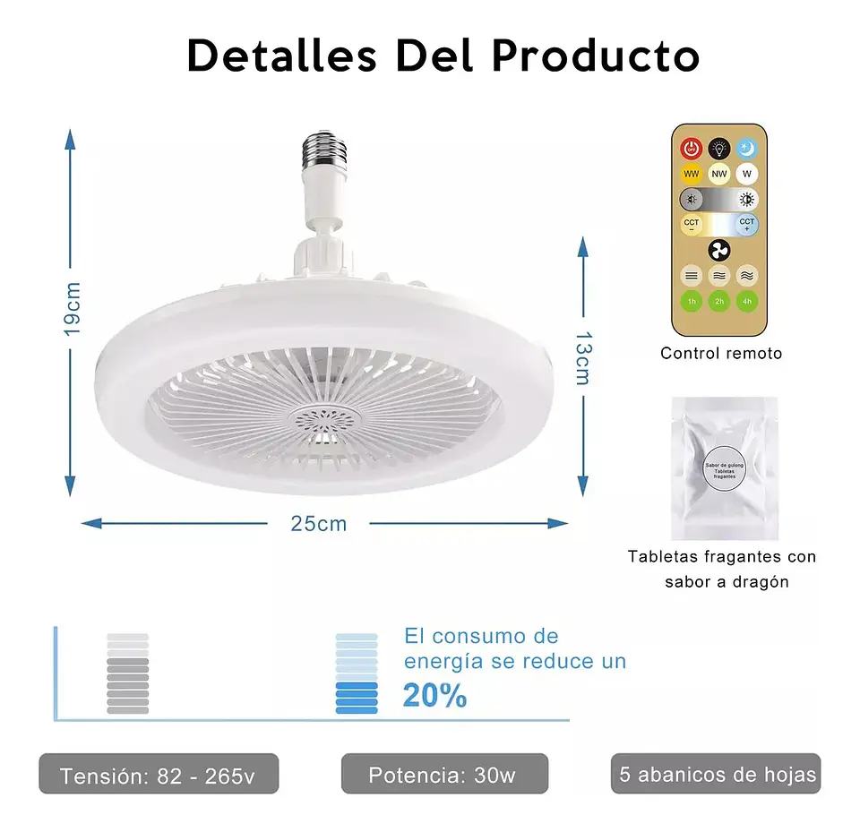 VENTILADOR DE TECHO 3 EN 1 CON LUZ LED 3