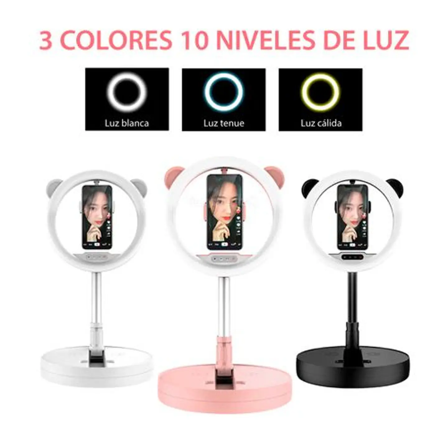 ARO DE LUZ LED PORTATIL CON BASE REDONDA 3