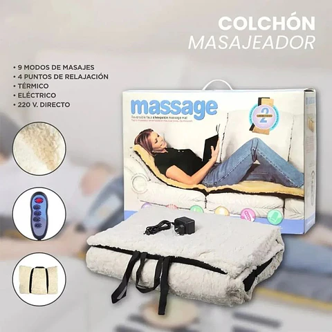 COLCHONETA MASAJEADORA CON CALOR, 9 MODOS DE MASAJE, PORTATIL