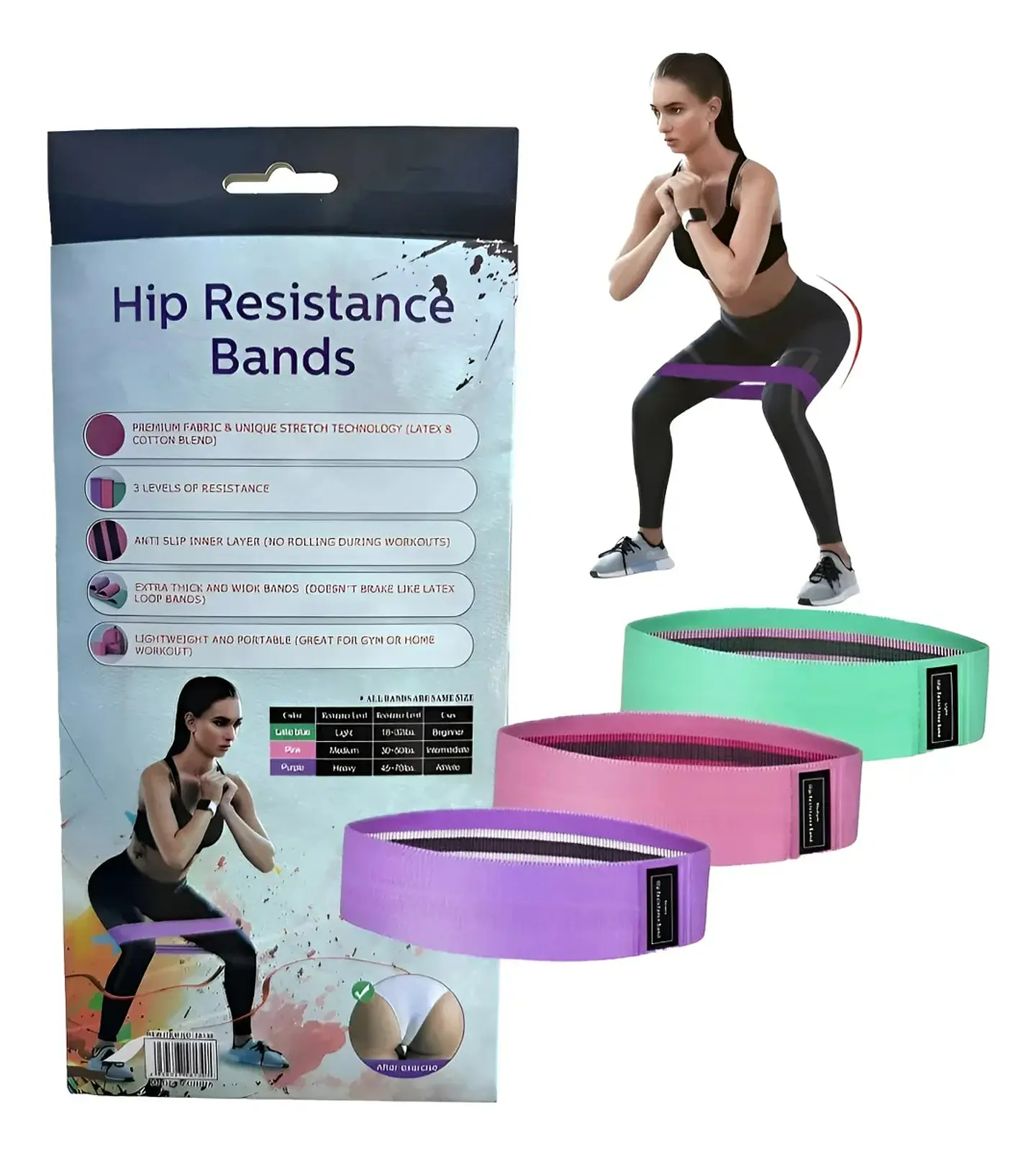 Bandas de Elasticas para piernas y glúteos, tela antideslizante, 3 niveles 1