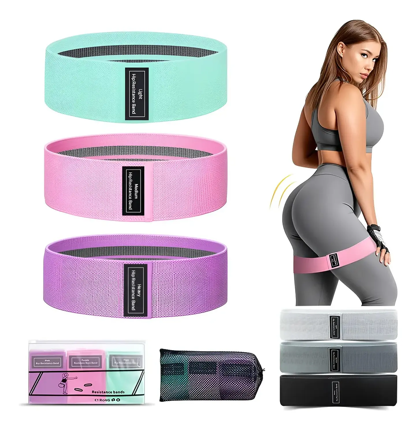 Bandas de Elasticas para piernas y glúteos, tela antideslizante, 3 niveles 2