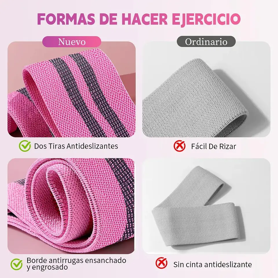 Bandas de Elasticas para piernas y glúteos, tela antideslizante, 3 niveles 3