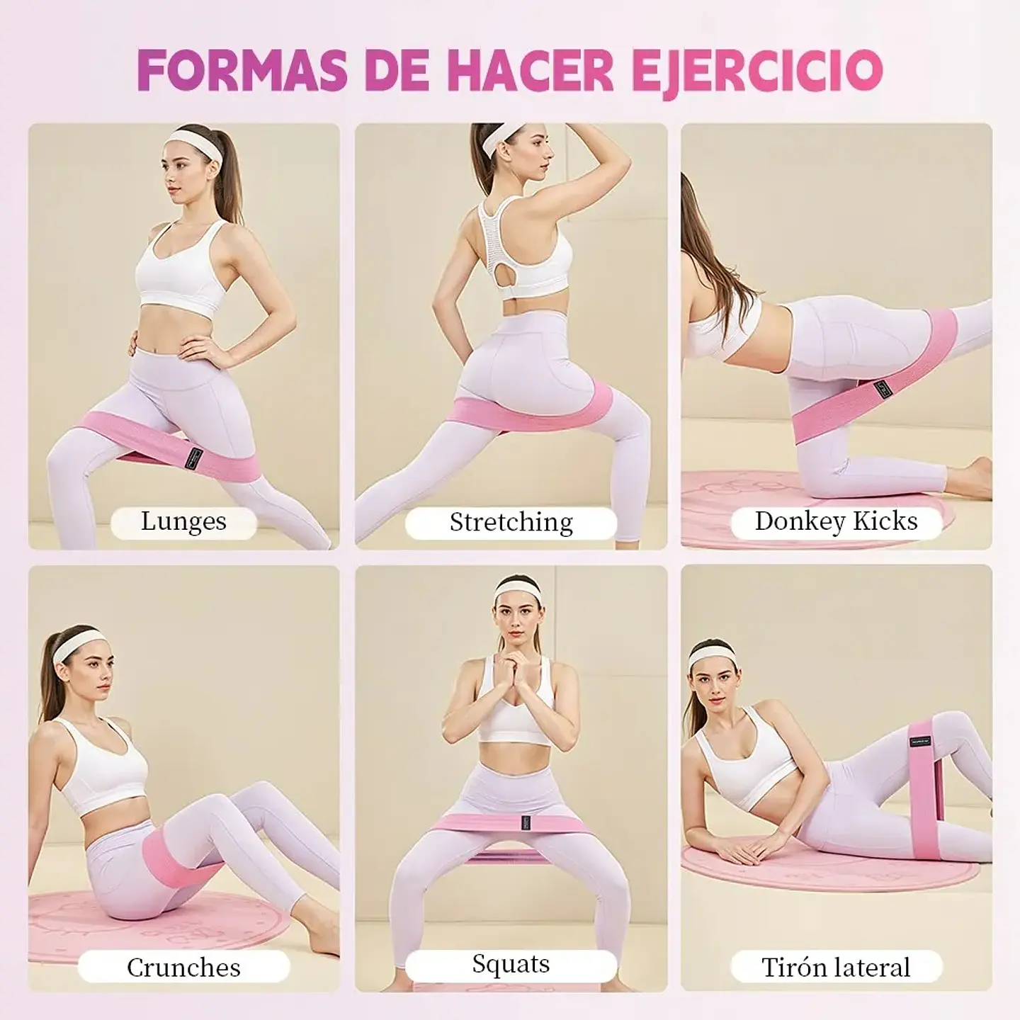 Bandas de Elasticas para piernas y glúteos, tela antideslizante, 3 niveles 6
