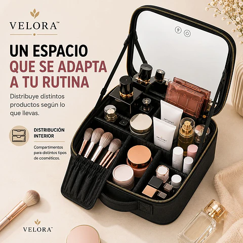 MOVI Cosmetiquero Maleta Organizador de Maquillaje con Espejo y Luz LED