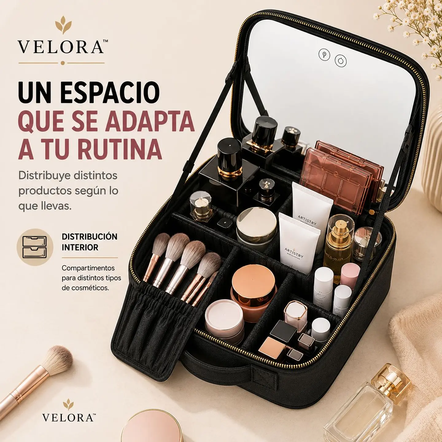 MOVI Cosmetiquero Maleta Organizador de Maquillaje con Espejo y Luz LED 1