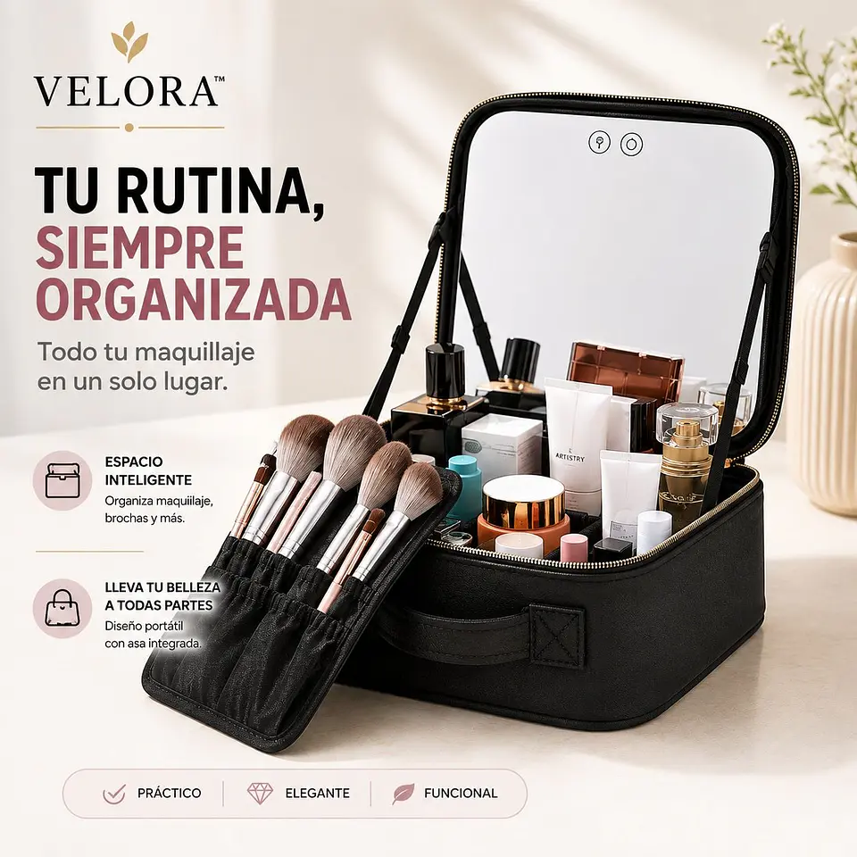 MOVI Cosmetiquero Maleta Organizador de Maquillaje con Espejo y Luz LED 2