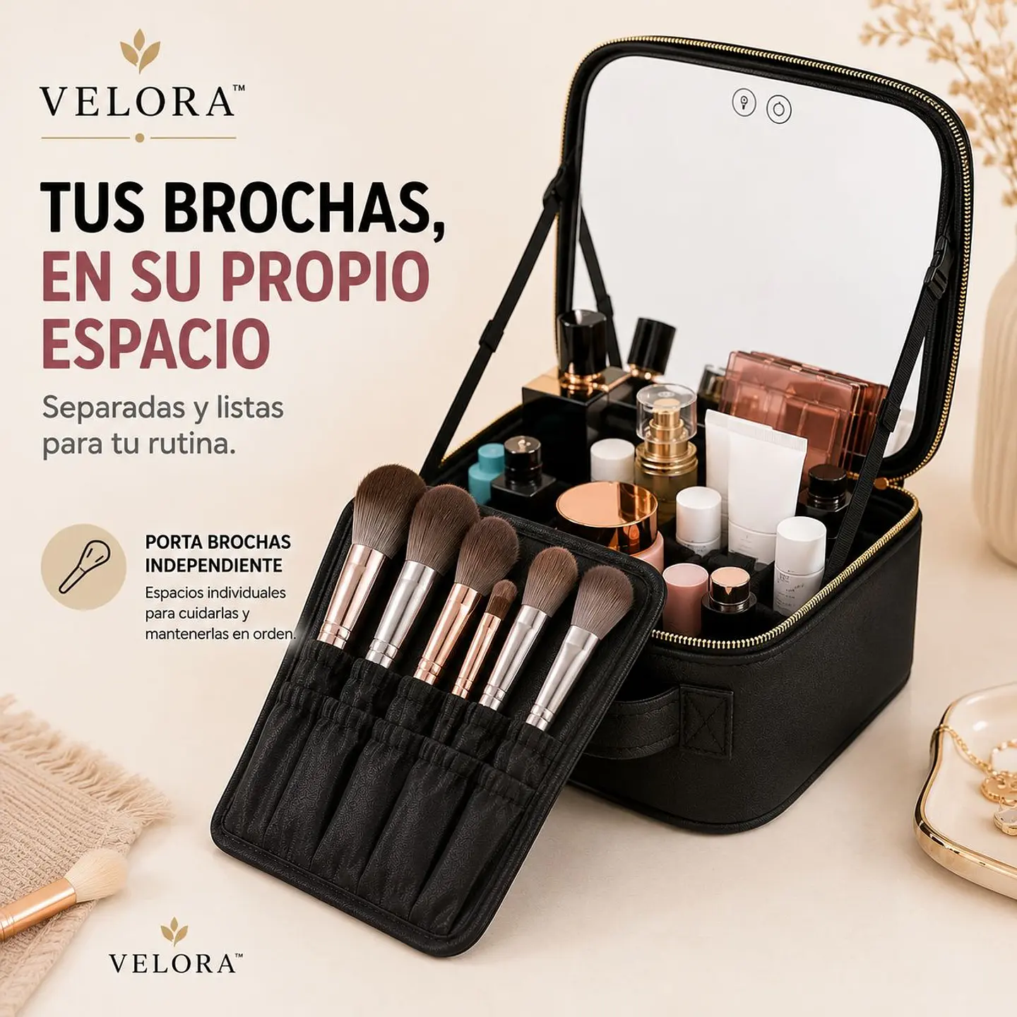MOVI Cosmetiquero Maleta Organizador de Maquillaje con Espejo y Luz LED 3