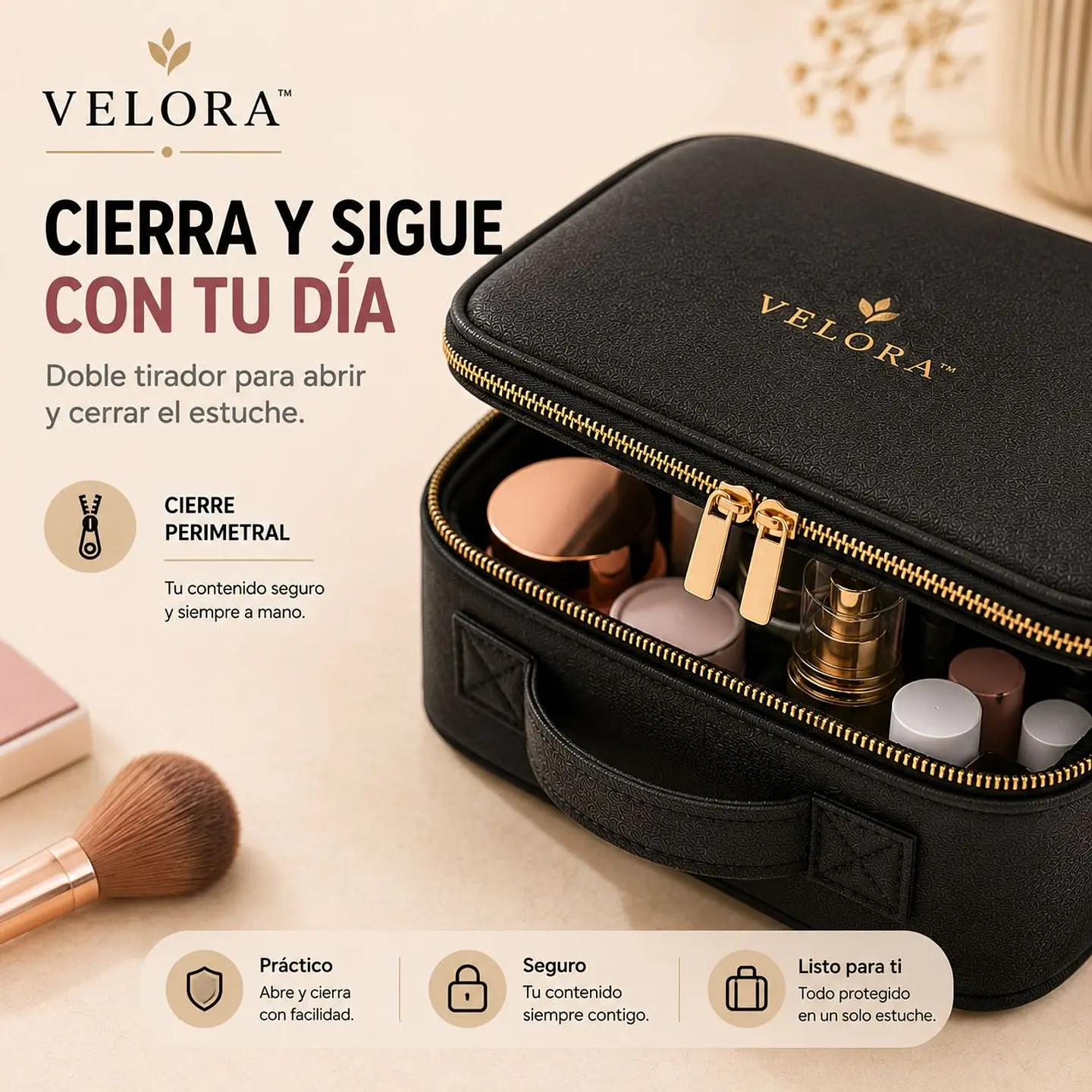 MOVI Cosmetiquero Maleta Organizador de Maquillaje con Espejo y Luz LED 4