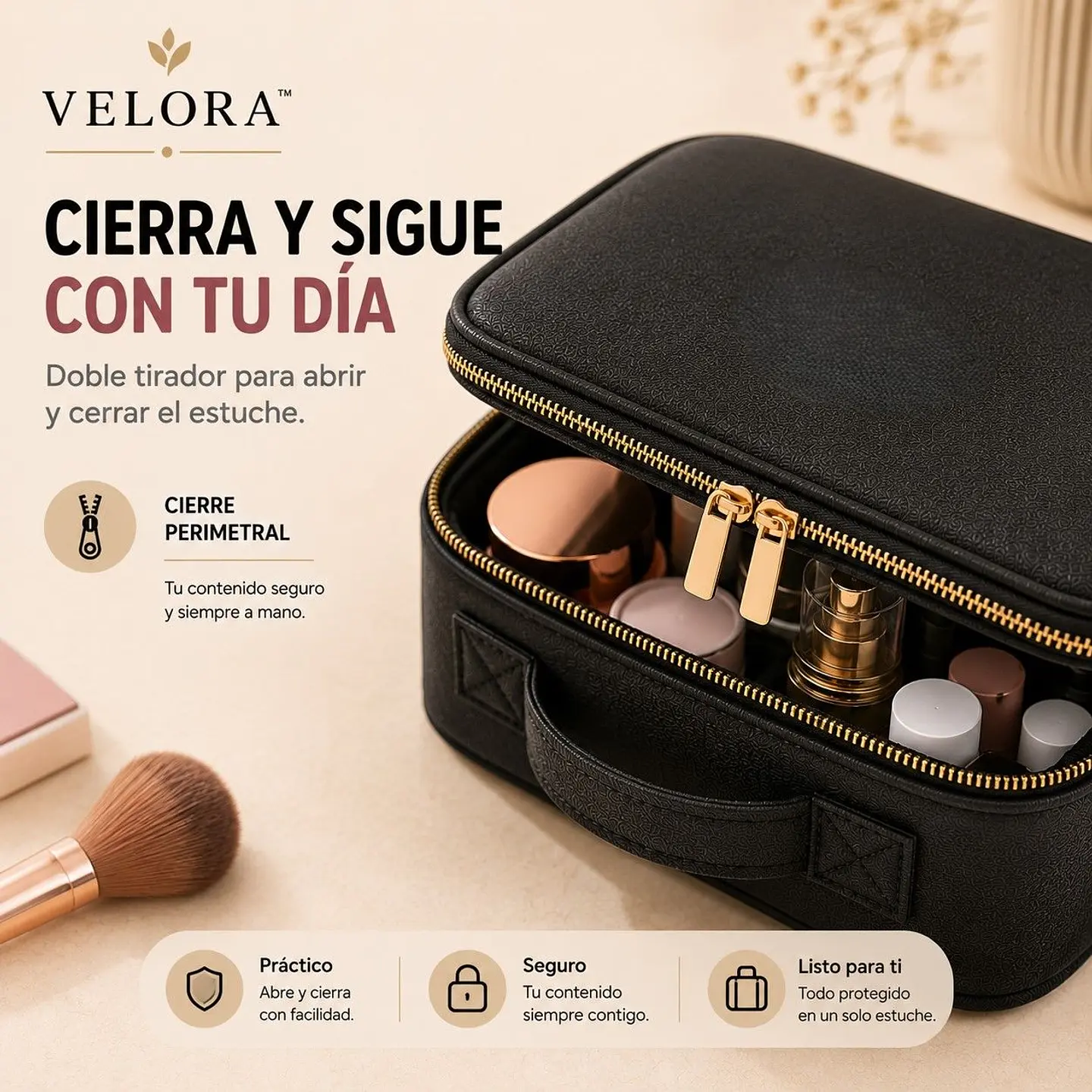 MOVI Cosmetiquero Maleta Organizador de Maquillaje con Espejo y Luz LED 5