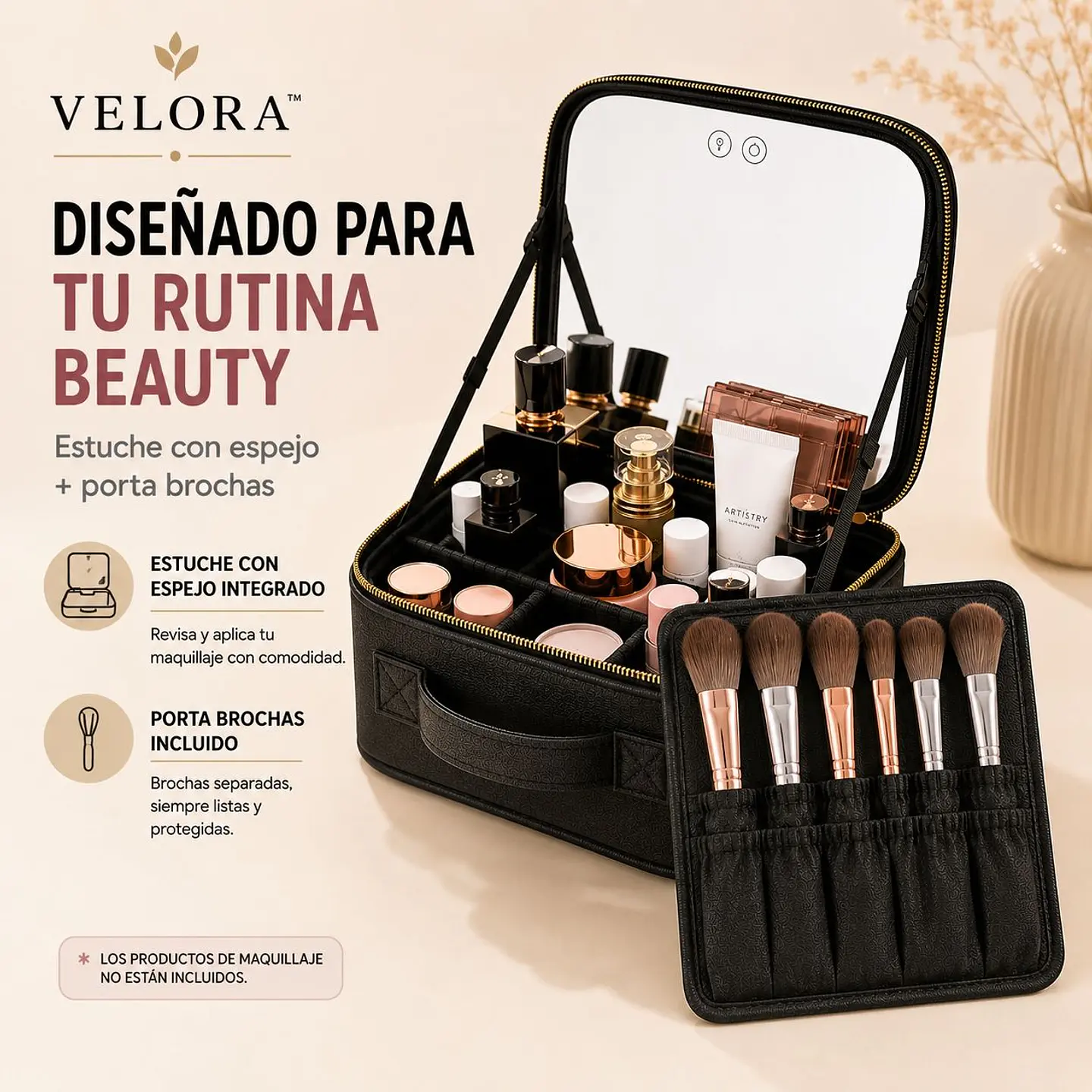 MOVI Cosmetiquero Maleta Organizador de Maquillaje con Espejo y Luz LED 8