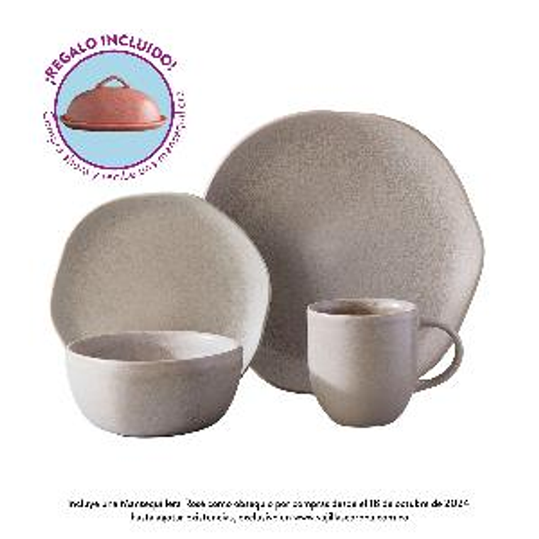 Vajilla Corona Concreto 4 Puestos 16 Piezas + 1 Mantequillera Rosé 1