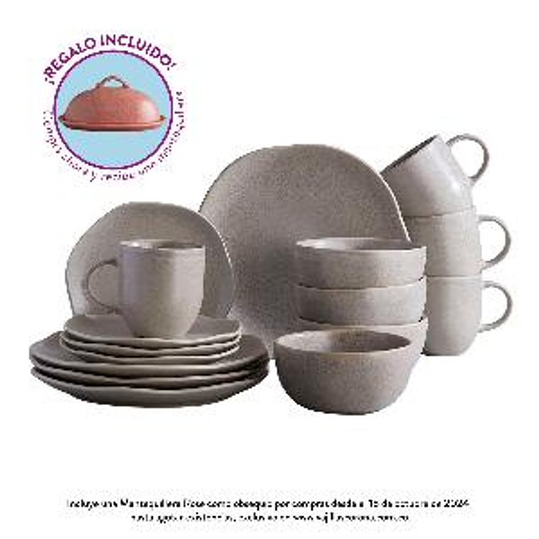 Vajilla Corona Concreto 4 Puestos 16 Piezas + 1 Mantequillera Rosé 2