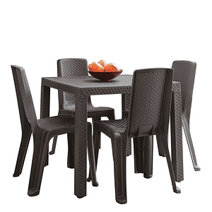 Combo Eterna: Mesa + 4 Sillas Eternas sin Brazos Wengue / Rimax