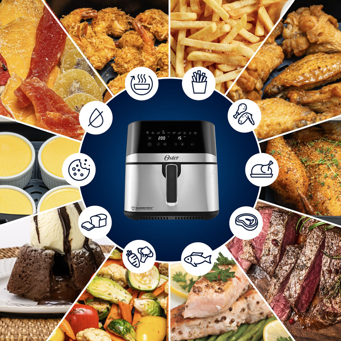 Oster® Freidora de Aire Digital, 7.5L de Capacidad Recubrimiento Oster® 10