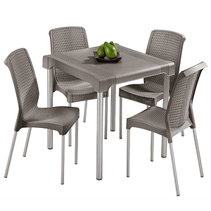 Combo Shia: Mesa + 4 Sillas Mocca sin Brazo / Rimax