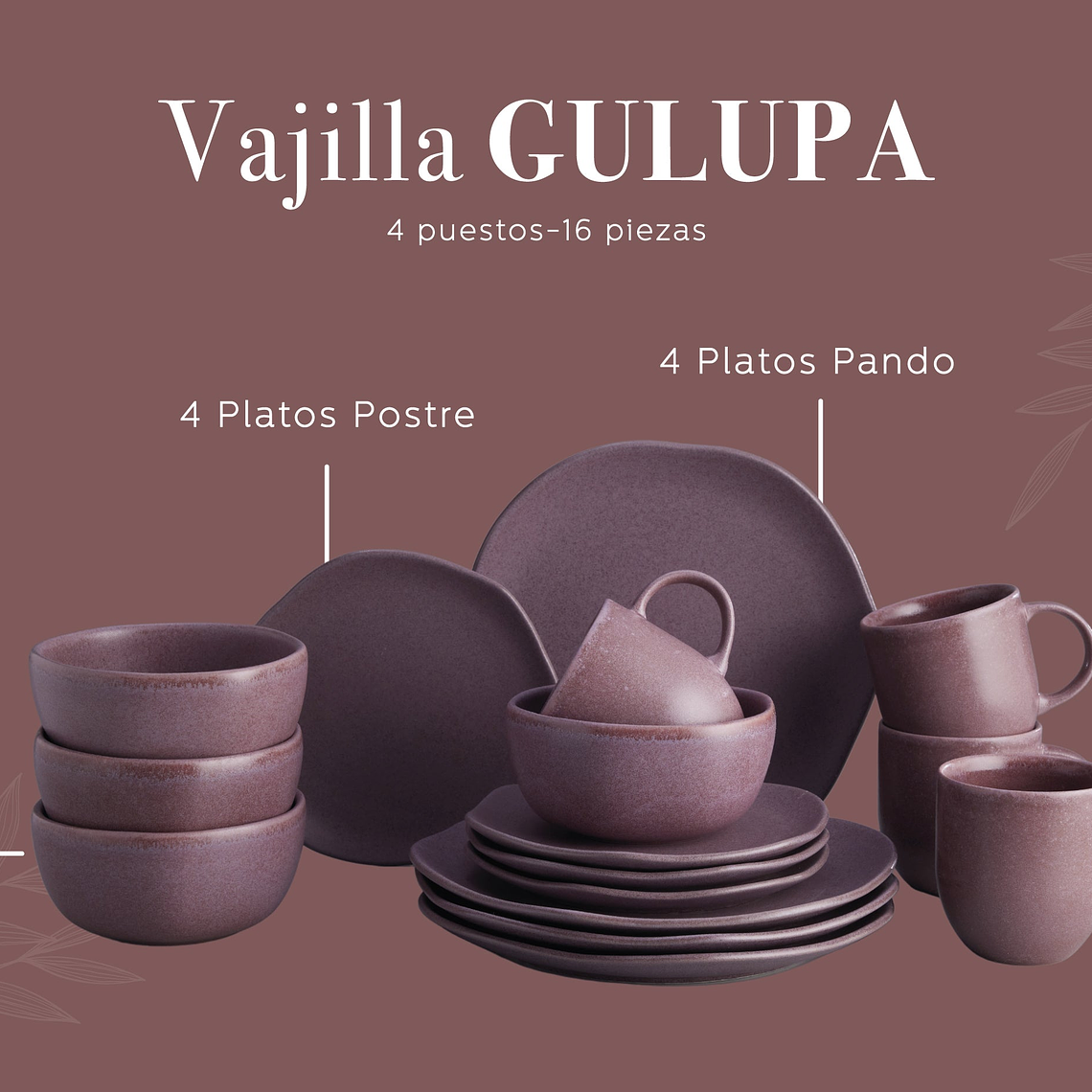 Vajilla Corona Gulupa 4 Puestos 16 Piezas 3
