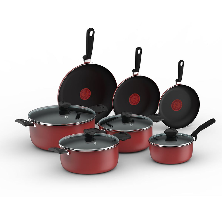 Batería de cocina IMUSA COLORS 11 piezas Rojo con Tapa de Vidrio 1