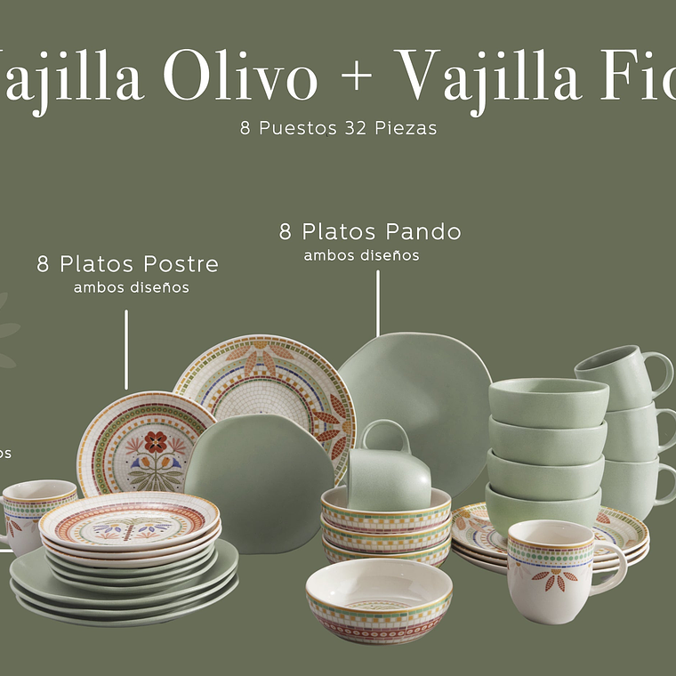 Vajilla Corona Combo Fiore + Olivo 8 Puestos 32 Piezas 5