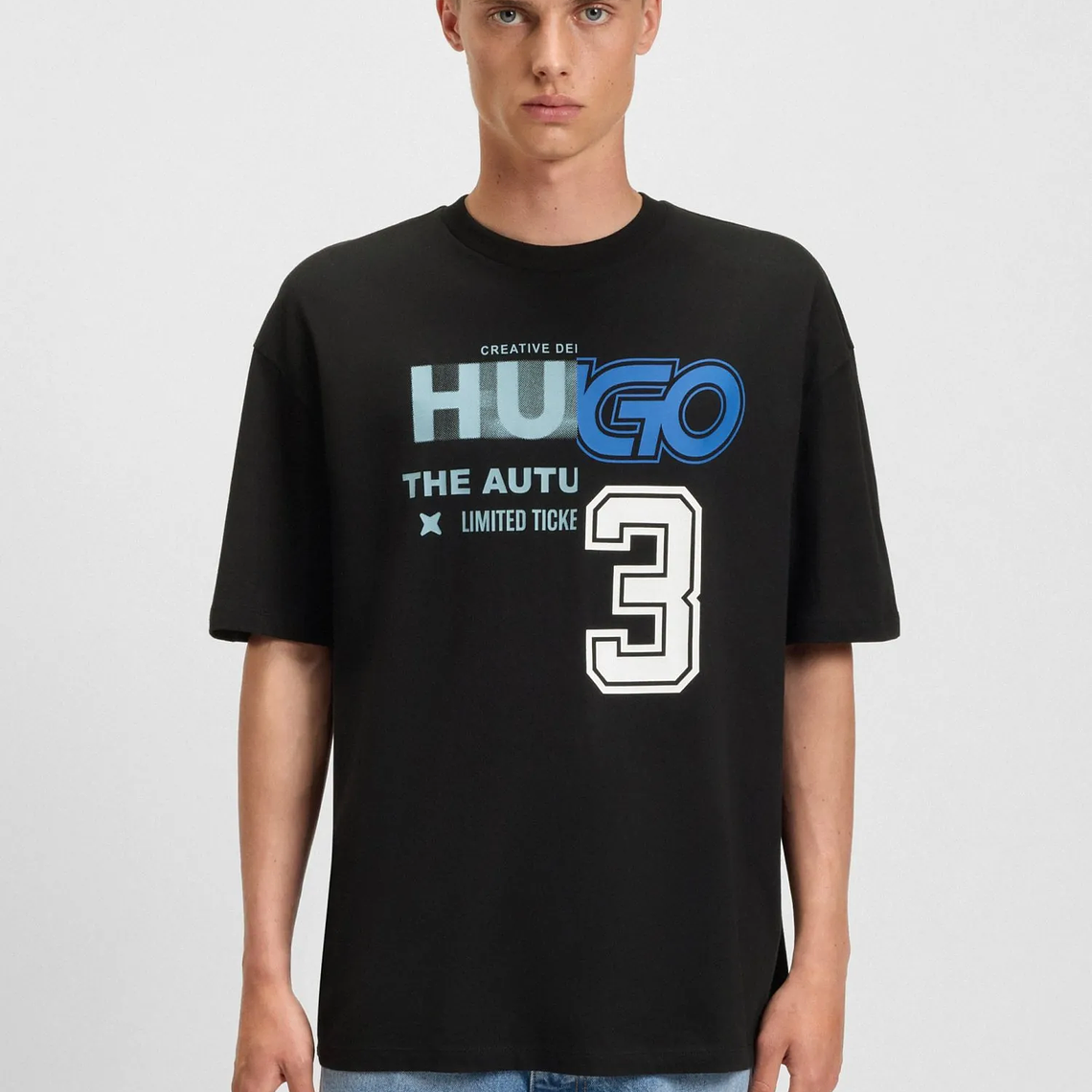 CAMISETA DE PUNTO DE ALGODÓN CON ILUSTRACIÓN DE LOGO PLAYERA LOOSE FIT HOMBRE 1