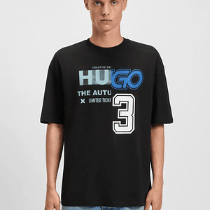 CAMISETA DE PUNTO DE ALGODÓN CON ILUSTRACIÓN DE LOGO PLAYERA LOOSE FIT HOMBRE