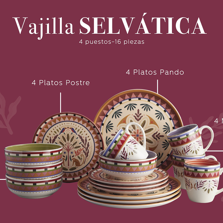 Vajilla Corona Selvática 4 Puestos 16 Piezas 3