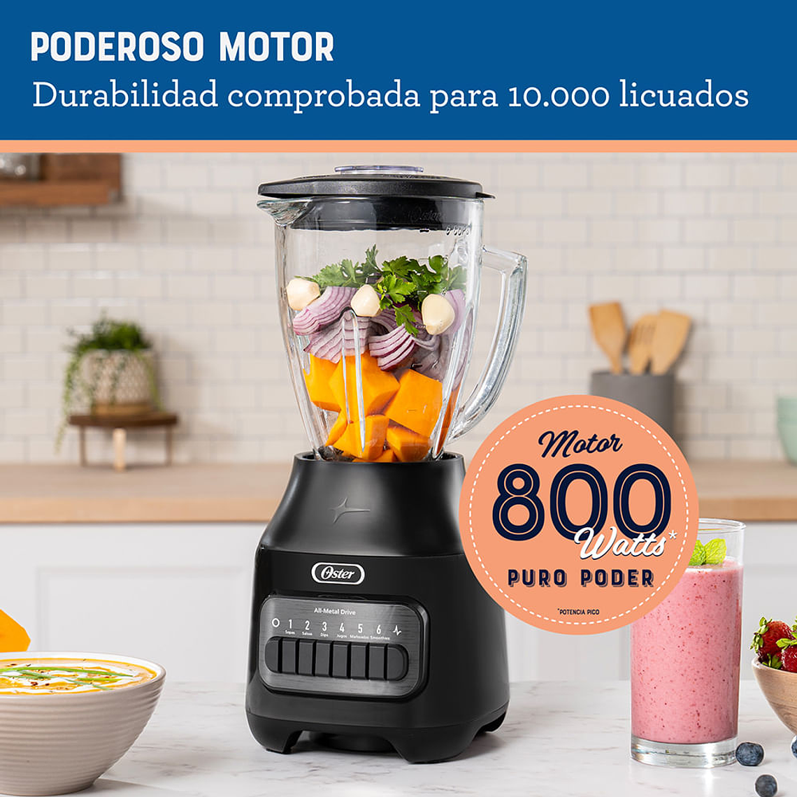 Oster® Licuadora, con Vaso de Vidrio Refractario Boroclass® 4