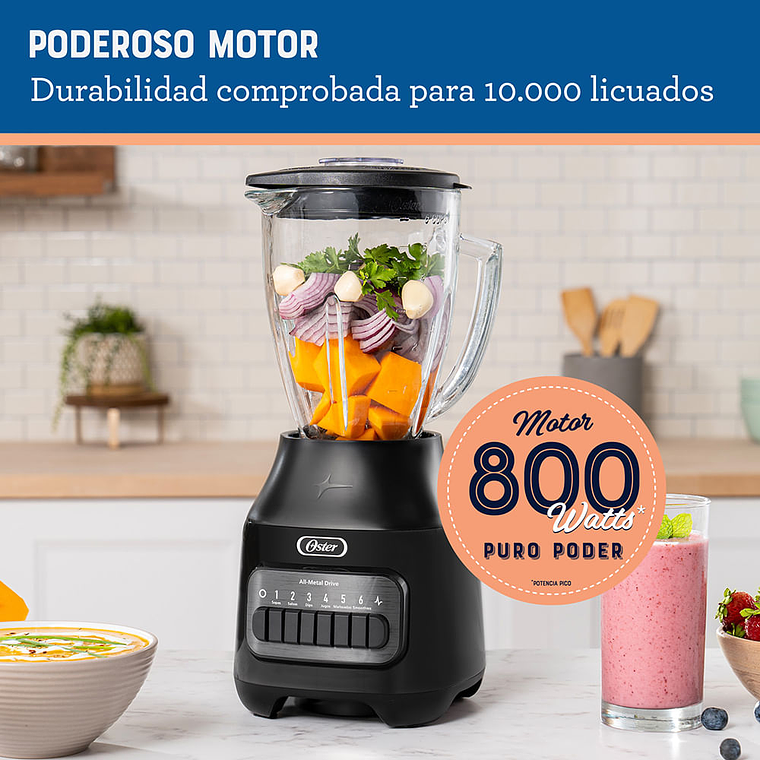 Oster® Licuadora, con Vaso de Vidrio Refractario Boroclass® 4