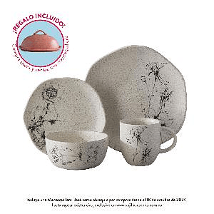 Vajilla Corona Elea 4 Puestos 16 Piezas + 1 Mantequillera Rosé