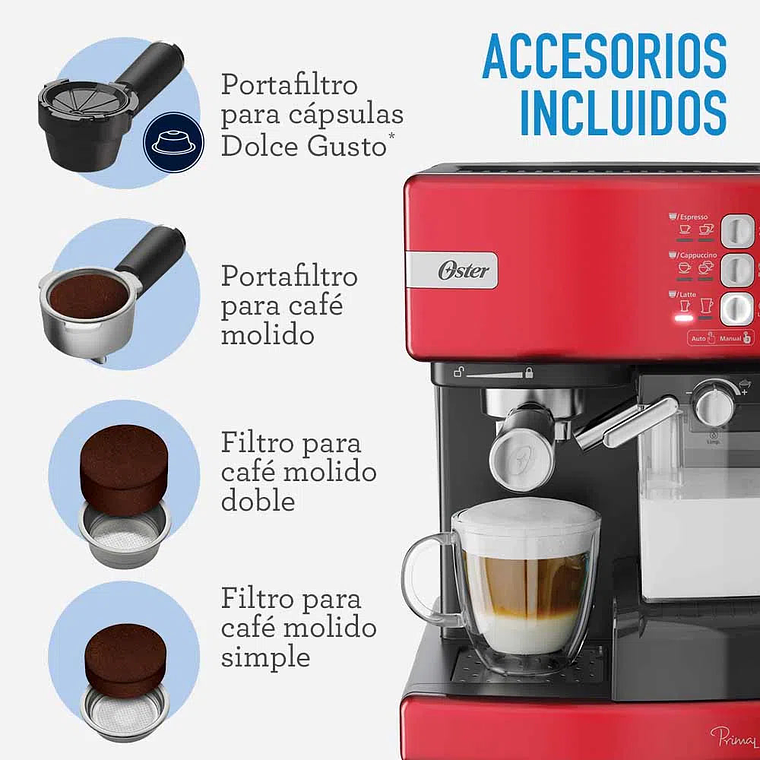 Cafetera Automática de Espresso PrimaLatte™ Roja / Oster 4