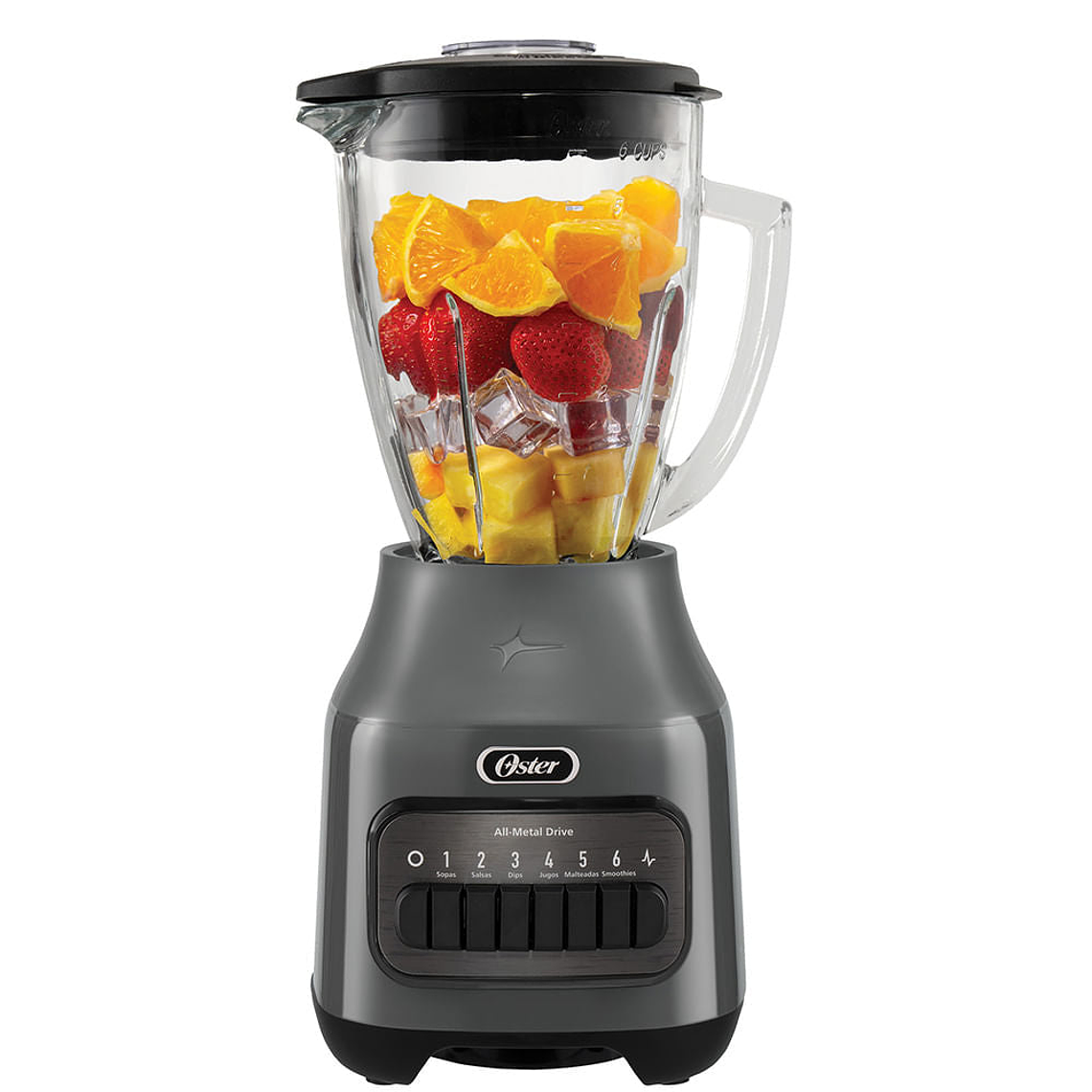 Oster® Licuadora, 6 velocidades más Pulso, Vaso de Vidrio, 1.5 Lt, 800 W, Gris 1