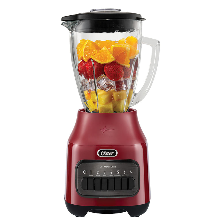 Oster® Licuadora, 6 Velocidades más Pulso, con Vaso de Vidrio Refractario Boroclass®, Rojo 1