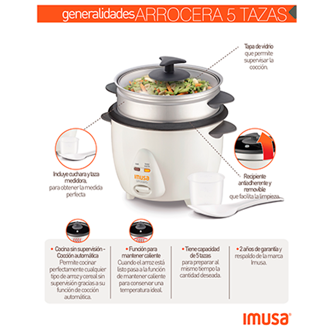 Arrocera Blanca 5 Tazas / Imusa 3