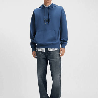 SUDADERA CON CAPUCHA RELAXED FIT DE FELPA DE ALGODÓN CON LOGO EN DOS PARTES SUDADERA RELAXED FIT HOMBRE