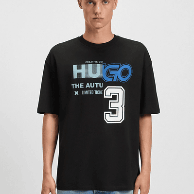 CAMISETA DE PUNTO DE ALGODÓN CON ILUSTRACIÓN DE LOGO PLAYERA LOOSE FIT HOMBRE