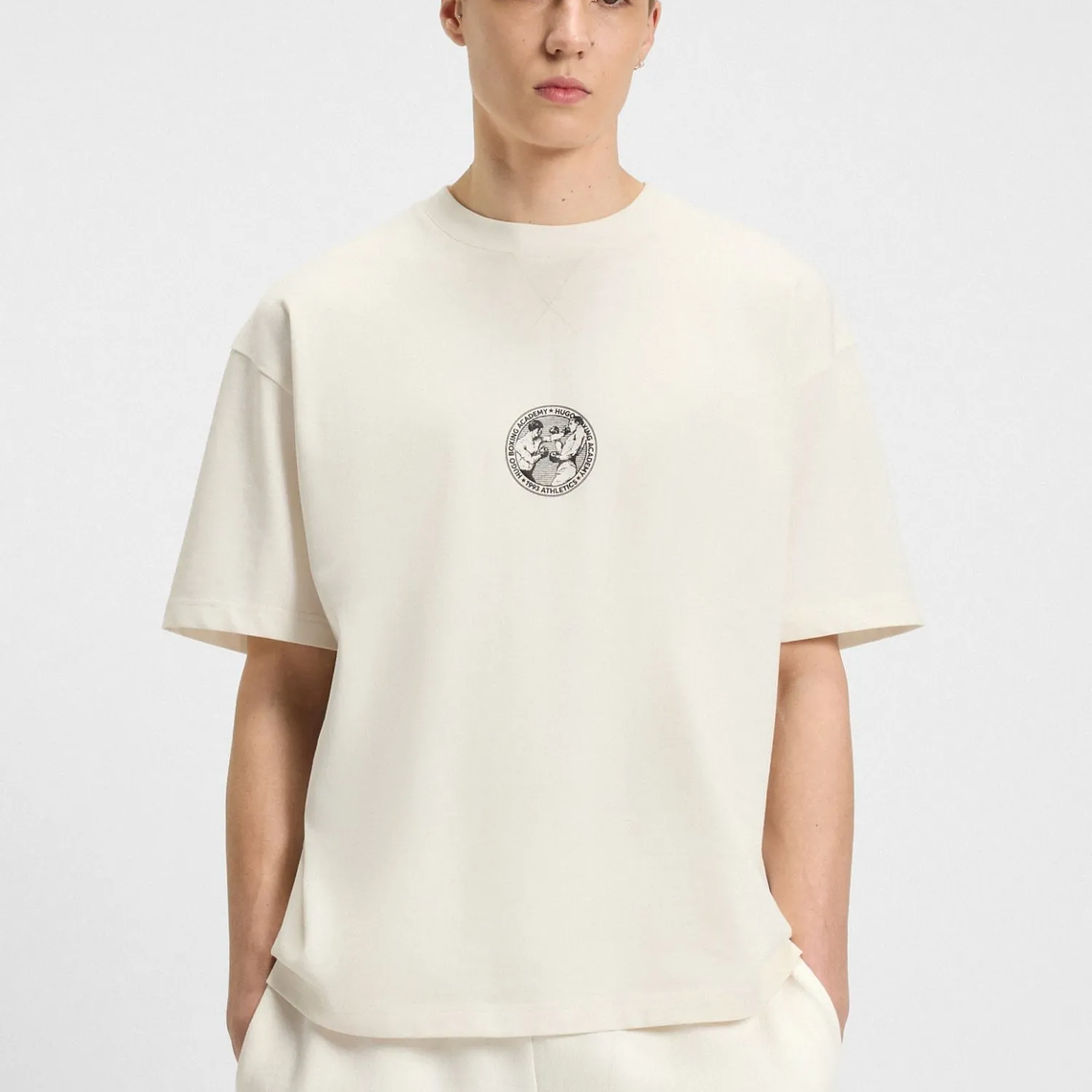 CAMISETA DE PUNTO DE ALGODÓN CON ILUSTRACIÓN DE BOXEO PLAYERA OVERSIZE FIT HOMBRE 3