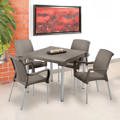 Combo Comedor Shia (1 Mesa + 4 Sillas Con Brazos)