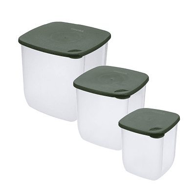 Juego de Recipientes Herméticos IMUSA TERRA Cuadrados 4L, 2L, 1L Verde
