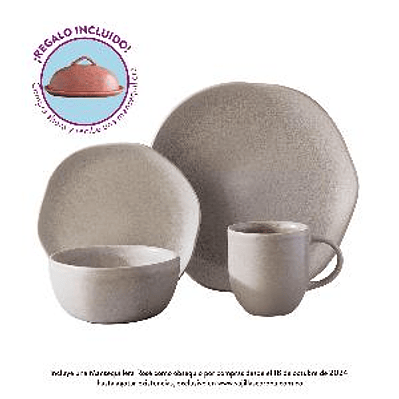 Vajilla Corona Concreto 4 Puestos 16 Piezas + 1 Mantequillera Rosé