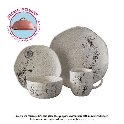 Vajilla Corona Elea 4 Puestos 16 Piezas + 1 Mantequillera Rosé