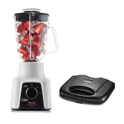 Combo Licuadora IMUSA PowerMix Plus Glass + Sanduchera Basic Negra