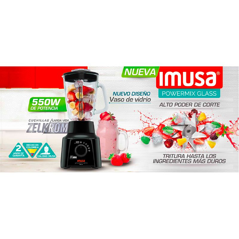 Licuadora IMUSA Powermix Glass 5 Velocidades Negra 9