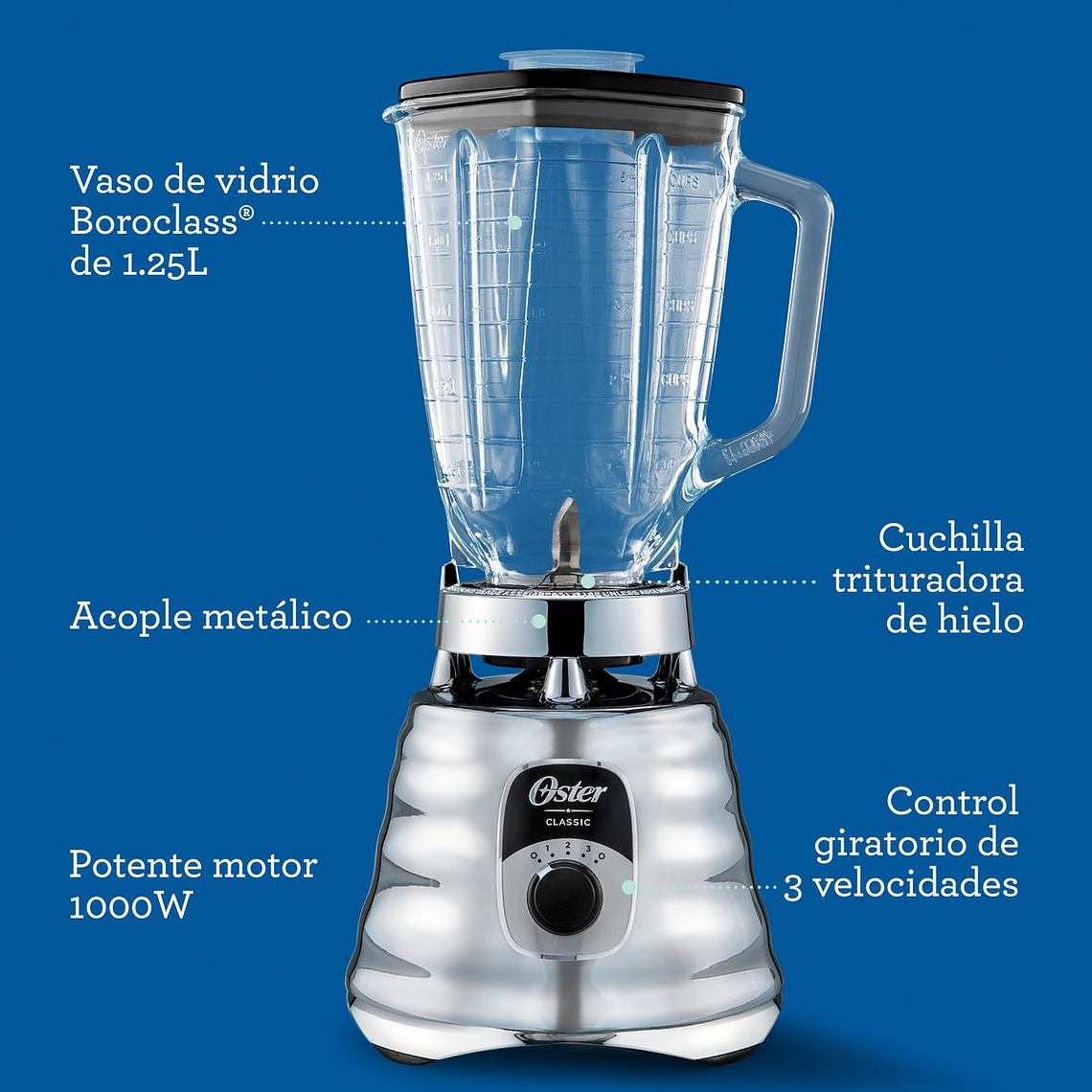 Oster® Licuadora Clásica, con Control de Perilla, de 3 Velocidades 4