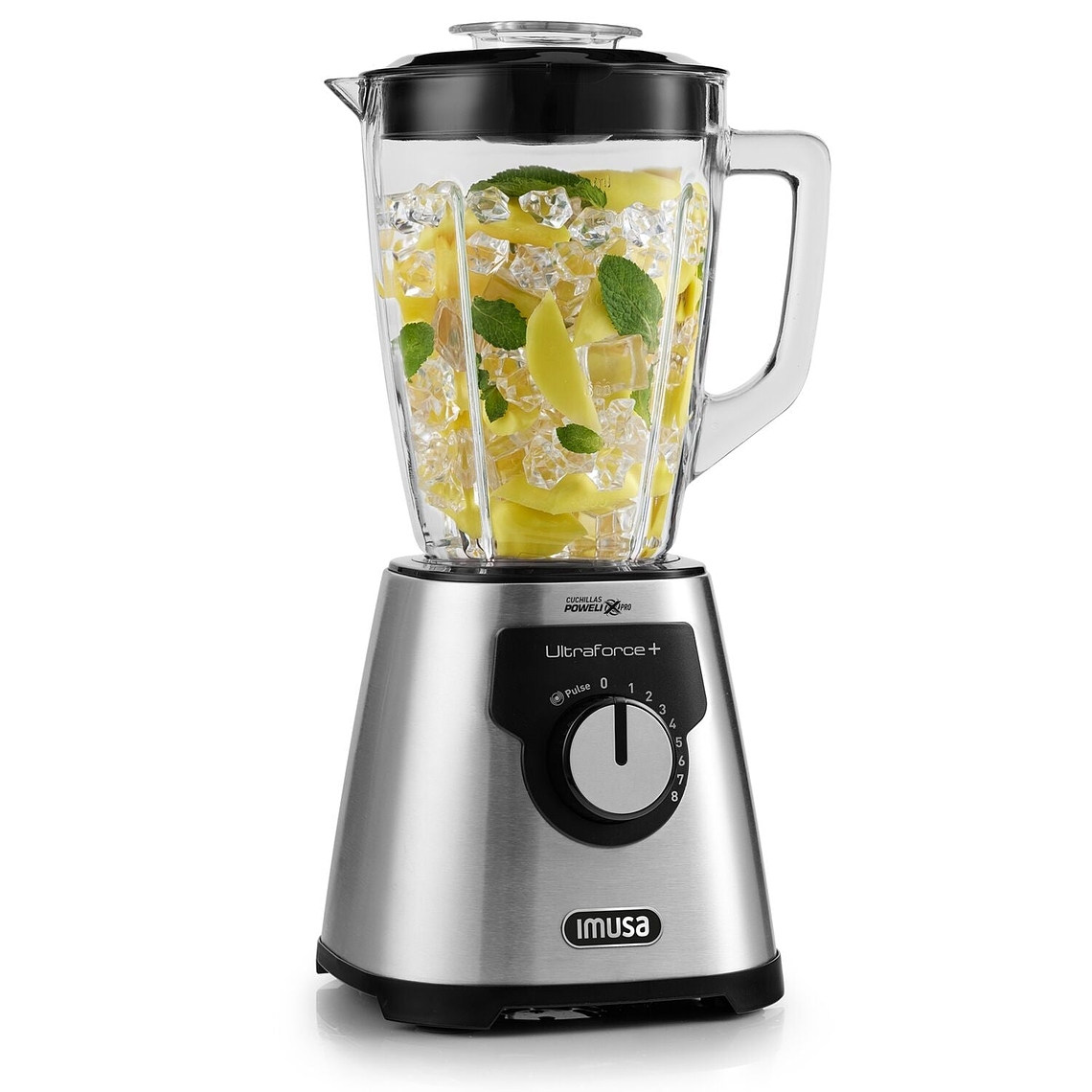 Licuadora IMUSA Ultraforce + 8V, 1000W, Vidrio, 2.2L, Acero inoxidable 6