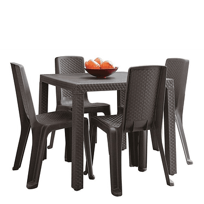 Combo Eterna: Mesa + 4 Sillas Eternas sin Brazos Wengue / Rimax