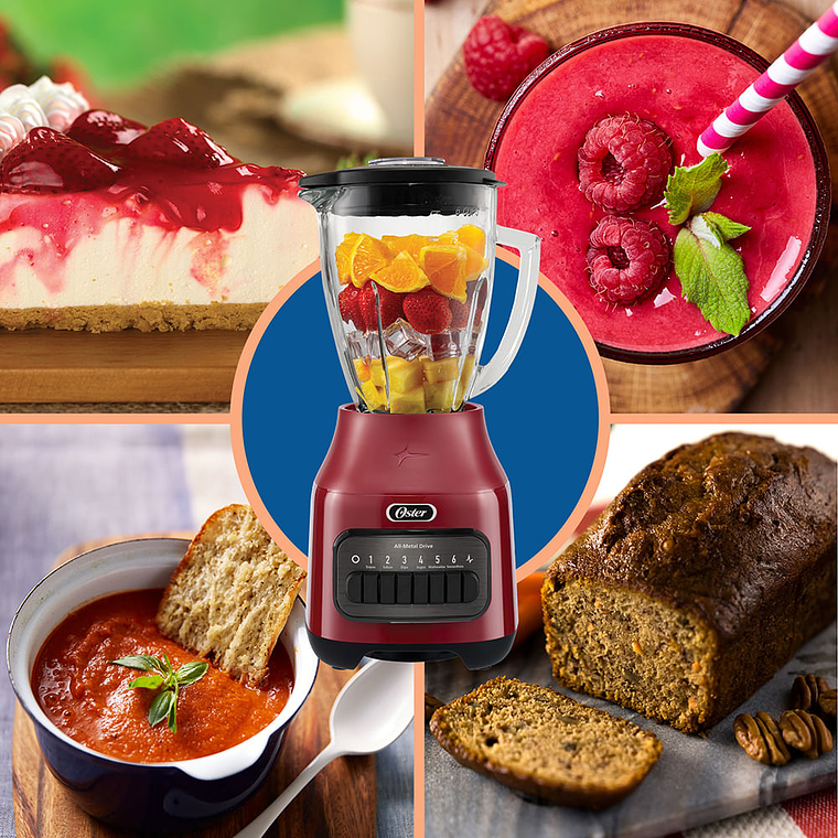 Oster® Licuadora, 6 Velocidades más Pulso, con Vaso de Vidrio Refractario Boroclass®, Rojo 7